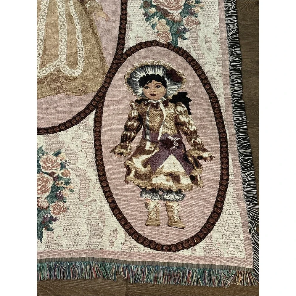 Vintage Chatham Porcelain Dolls Tapestry Woven Throw Blanket 50x67 Cotton